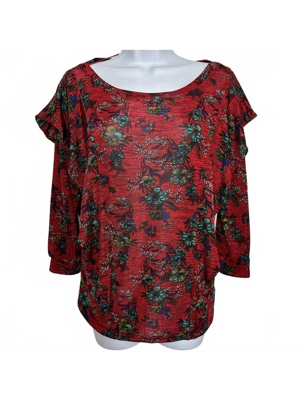 Free People Dock Street Floral Red Ruffle Top Size Small NWOT